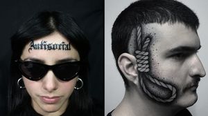Tattoo on the left by Dark Electric Tattoos and tattoo on the right by Andric Matocanovic #AndricMatocanovic #DarkElectricTattoos #facetattoos #facetattoo #scalptattoo #headtattoo #jobstoppers