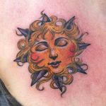 Tattoo by Lara Scotton #LaraScotton #tattoodo #tattoodoapp #tattoodoappartists #besttattoos #awesometattoos #tattoosforgirls #tattoosformen #cooltattoos #color #sun #portrait #ladyhead #illustrative