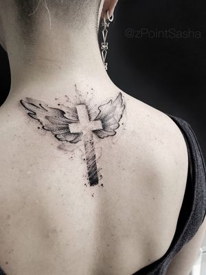 Wings & cross (freehand) #zpointtattoo #sashazpoint #graphictattoo #wingstattoo  #crosstattoo #freehandtattoo  more For more my tattoos check out https://www.facebook.com/Zpointt/Orhttps://www.instagram.com/zpointsasha