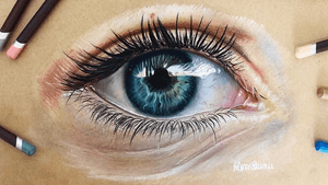 Realistic eye. Photo taken by me of my sister. Done with derwent coloured pencils 