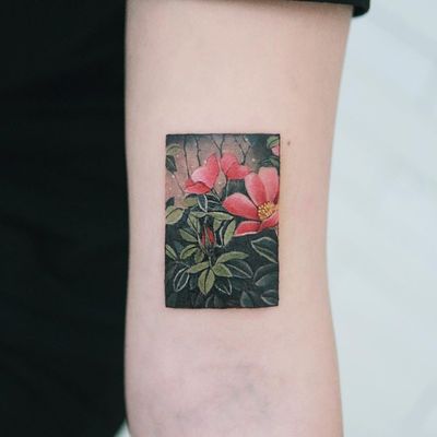 Tattoo by Sion #Sion #tattoodo #tattoodoapp #tattoodoappartists #besttattoos #awesometattoos #tattoosforgirls #tattoosformen #cooltattoos #flower #floral #leaves #nature #color