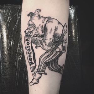 Little sinner wolf. #blackwork #wolf #linework #fineline #medieval #demon #devil 