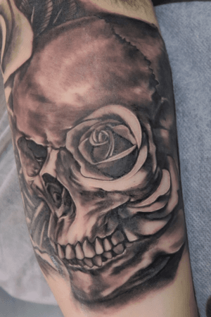 Under arm tattoo #melbourne #realistic #blackamdgrey #bng #realism #skull #rose 