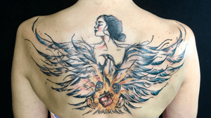 Grief tattoo #bird #heart #angel #backpiece  #wings