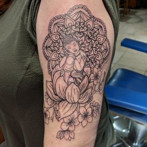 Buddah, lotus, cherry blossoms, mandala