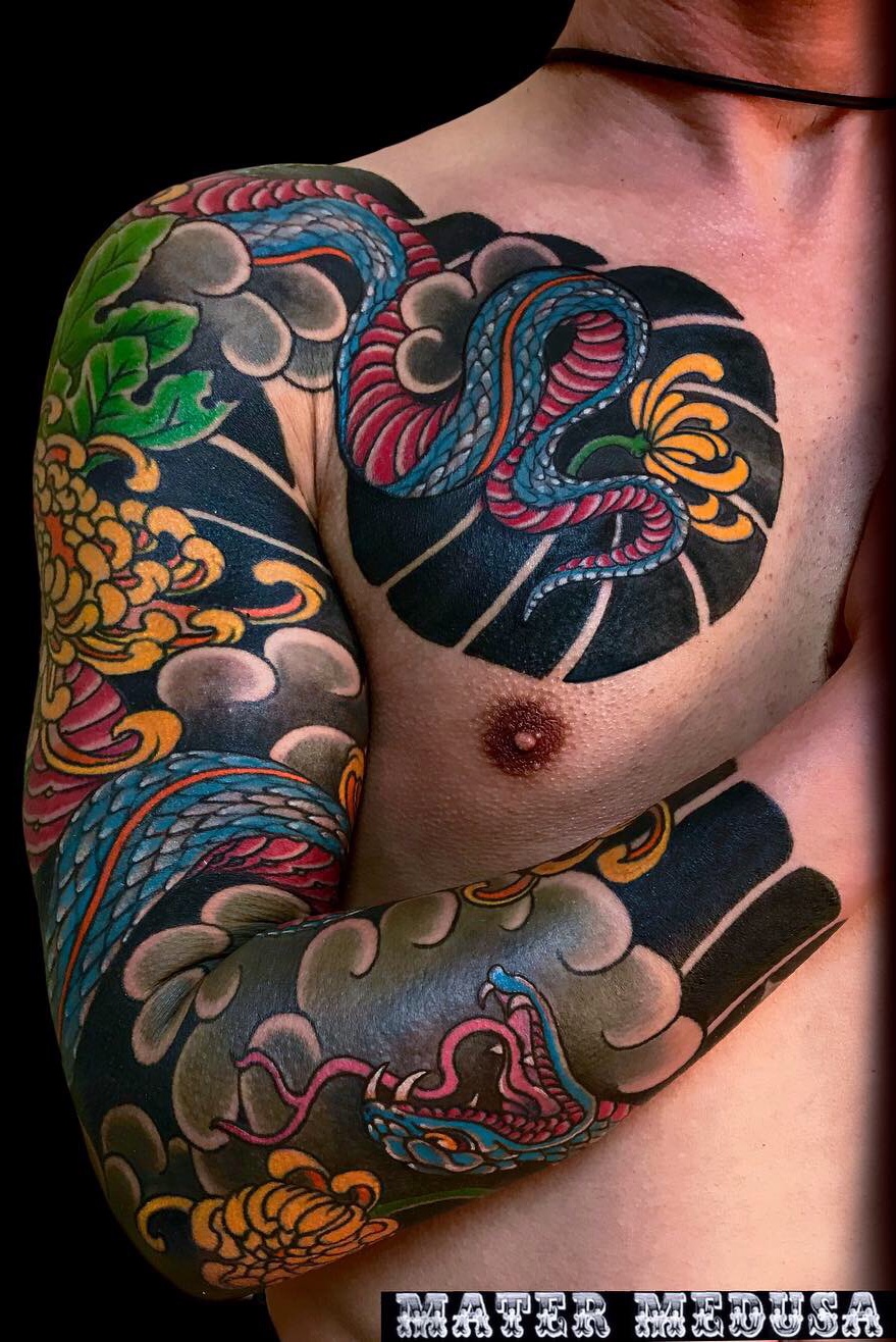 An Amazing and Attractive Japanese Snake Tattoo on Chest  rtattoo