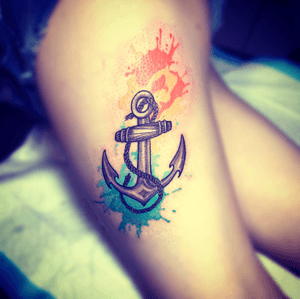 Anchor and watercolor tattoo that I got to do for a birthday girl!