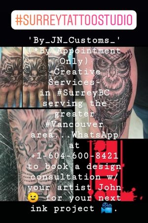 Creative Services for your next ink project, WhatsApp us to set up a design consultation at 604 600-8421. #originaldesign #originalart #Original #design #Art #tattooartist #tattooart #tattoos #tattoostudio #vancouvertattooartist #vancouver #customtattoo #customlettering #custom #consulting #surrey #byjncustoms 