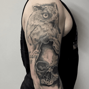 #tattooartist #tattooart #blackandgrey #skull #skulltattoo #owl #owltattoo #Black #darkartists #Black #ink #inked 
