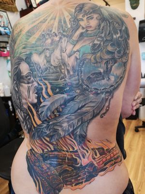 In progress backpiece for her native American heritage 