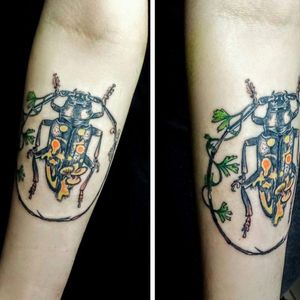#insecttattoo #psychedelic #foresttattoo #mushrooms #capricornbeetle 
