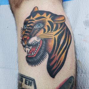Good old Bert Grimm tiger from yesterdays escapades.#partytime#classics#doinhisthing#traditional#traditionaltattoo#traditionaltattoos#tradworkers#tattoo#victoryinktattoo#victoriassecret#victoryink#bertgrimm#tiger#tigertattoo#hellarealistic