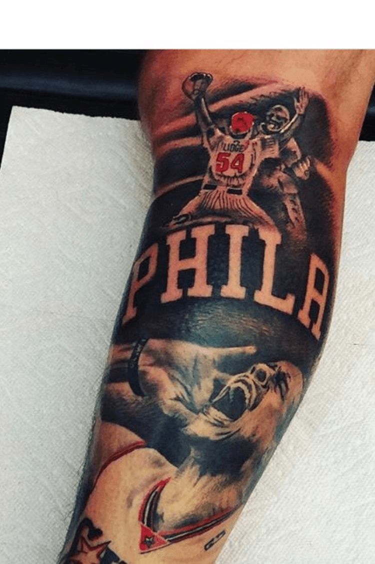 philly tattoo done by illyink215 phillyartist dopeink dopeartist  eagles flyers phillies 76ers phillyl  American flag tattoo New  jersey tattoo Tattoos