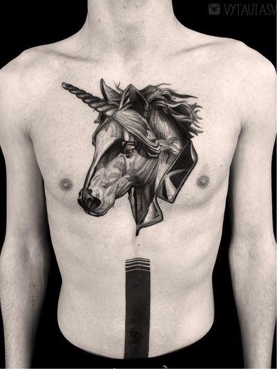 Tattoo by Vytautas Vy #VytautasVy #uniquetattoos #unique #different #special #besttattoos #blackwork #horse #unicorn #leather #darkart #animal #nature
