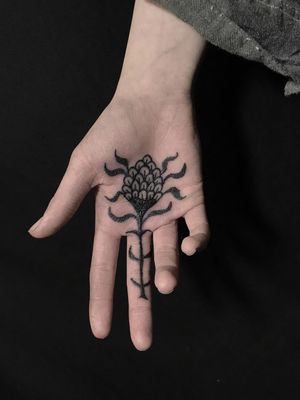 Tattoo by Servadio #Servadio #uniquetattoos #unique #different #special #besttattoos #blackwork #handtattoo #palmtattoo #flower #floral #nature #plant