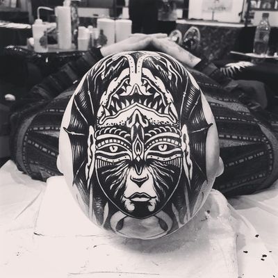 Tattoo by Mink Bell #MinkBell #uniquetattoos #unique #different #special #besttattoos #scalptattoo #headtattoo #demon #portrait #satan #ladyhead #surrealism