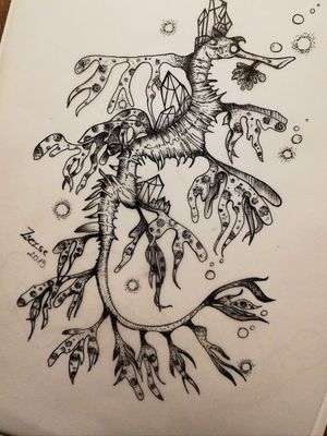 Sea dragon with crystals #drawing #tattoodrawing #tattoodesign #seadragon #blackworktattoo 