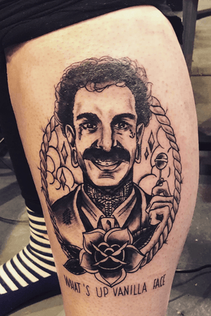 Borat done on tattoo freeze 2019 #tattooartist #tattooartist #tattooart #traditionalblackwork #traditional #ink #inked #tattooconvention #blackandgrey #Black #blackwork #blackandgreytattoo #portraittattoo #newschool 