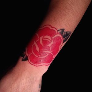 Traditional red rose tatt from yesterday