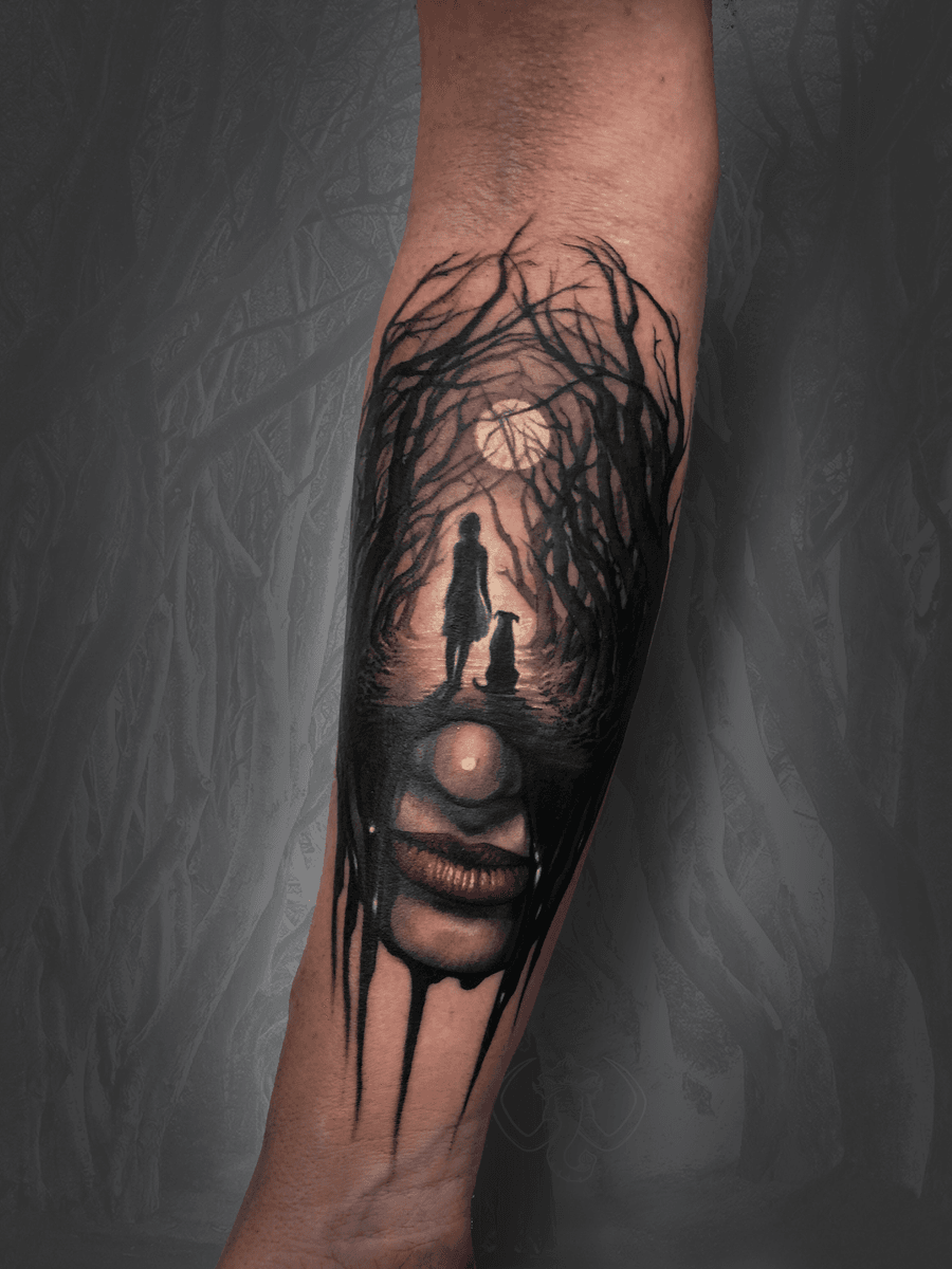 KREA - realistic tattoo designs drawn on paper, dark, moon, visage