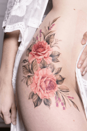 Rose and lavender #flowertattoo #tattooist_silo #tattoo #tattoos 