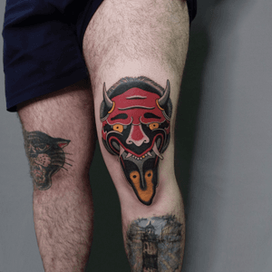 knee. #tattooartist #traditional #traditionaltattoo #devil #adayneco 