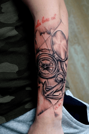 tattoo#compass#anchor#blackandgrey 