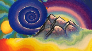 Dreamscape, unfortunetly couldnt get the whole picture to fit but you get the idea #mountains#dreamscape#dream#planets#colour#oilpastels