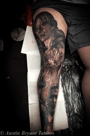More added to this leg sleeve #peakyblinders #blackandgrey #realism #tattooartist 