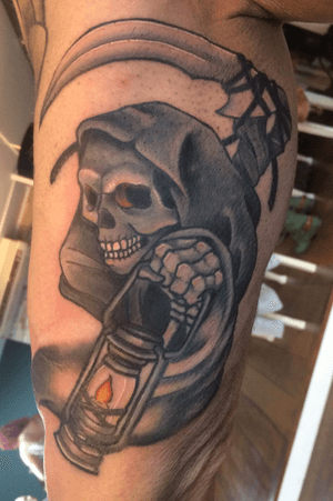 Neotraditional black and grey reaper