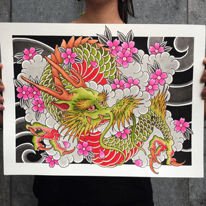 Dragon #Flash #painting #dragon #japanese #sakura #tattooartist #irezumi #barcelona 