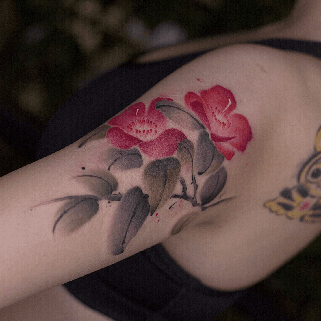 My first big tattoo  Camellia Japonica flowers done by the talented  cvetelinaemilova at Smokov Tattoo Sofiya Bulgaria  rtattoo