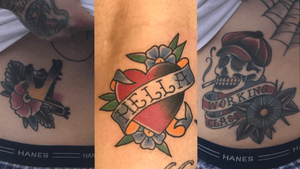 These #tattoos are healed on one of the other #tattooartist in the #shop #AmericanTraditional #sidetattoo #tattoomachine #skull #skulltattoo #hella #traditionalflower #workingclass #pacotattoomachine #heart #hearttattoo 