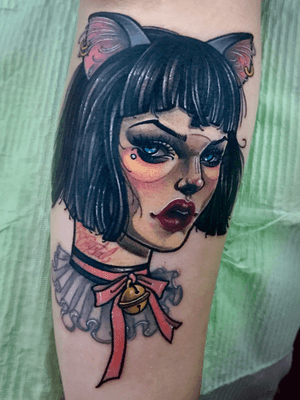 Tattoo by Krystal / #catgirl#neotraditional#newschool#krystaltattoo#girly#cat 