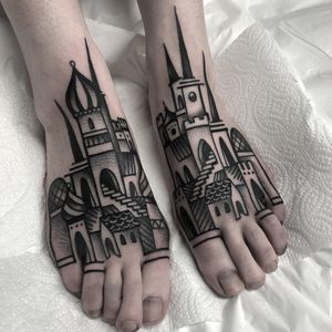 Tattoo by Heidi Furey #HeidiFurey #Awesometattoos #besttattoos #tattoodoapp #appartists #trendingtattoos #toptattoos #tattoodoappartists #blackwork #castle #buildings #architecture