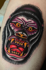 #gorilla made at Hot stuff tattoo, Asheville NC. Email chuckdtats@gmail.com for appointment info. #traditional #traditionaltattoo 