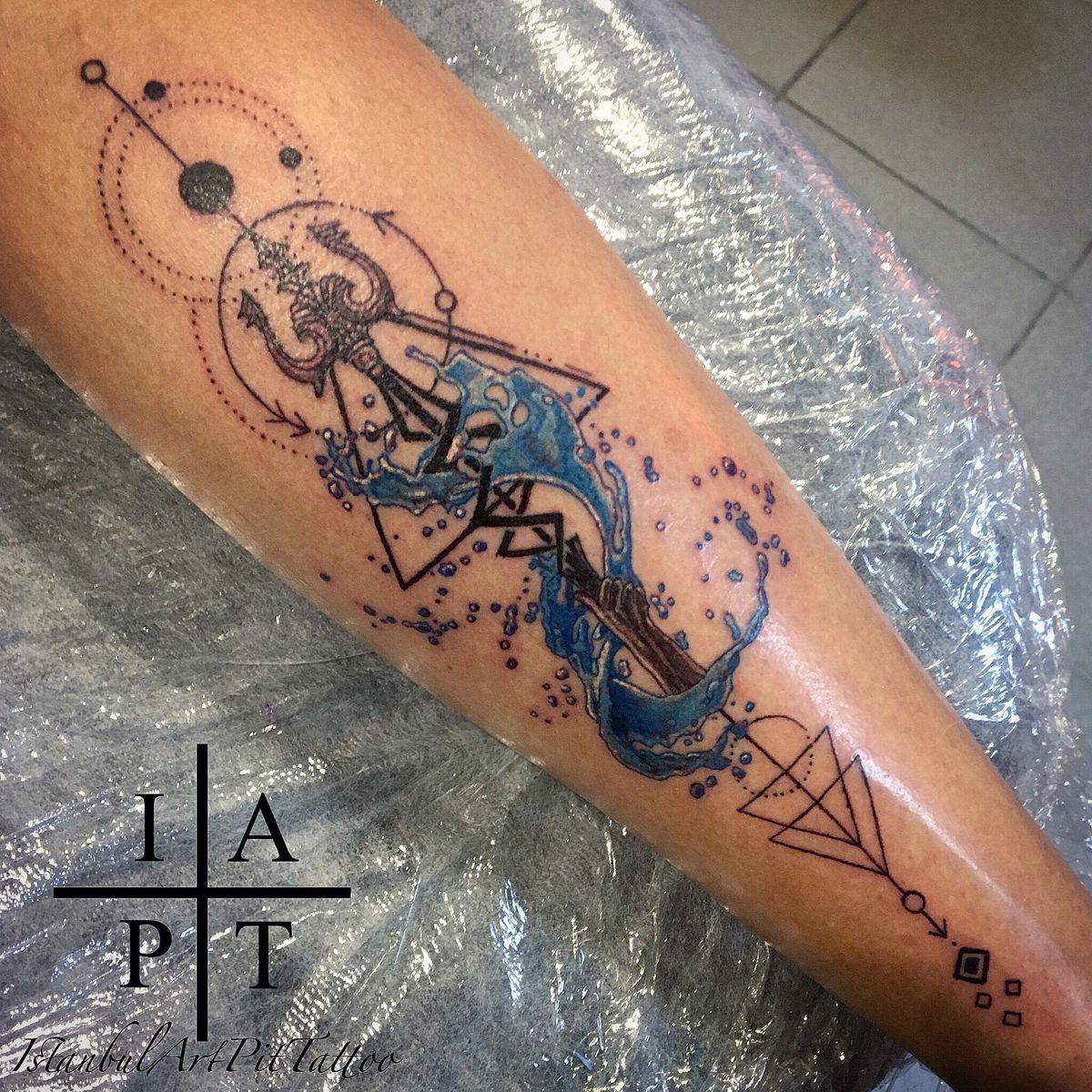 A custom poseidon’s trident tattoo on calf area done in 3 hrs. #tattooart #...