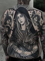Tattoo by Javier Betancourt #JavierBetancourt #Awesometattoos #besttattoos #tattoodoapp #appartists #trendingtattoos #toptattoos #tattoodoappartists #virginmary #backpiece #Blackandgrey #angels #cherub