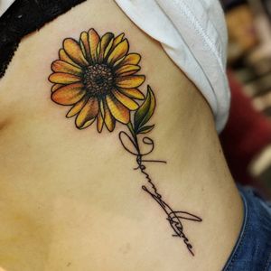 Sunflower Handwriting Rib Tattoo