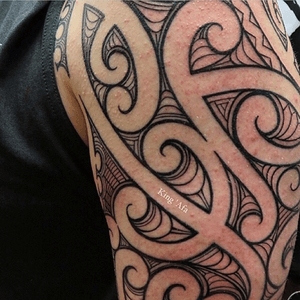#Polynesiantattoo of #Maori style #sleeve designed freehand onto the skin 
