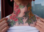 Tattoo by Elliott J Wells #ElliottJWells #ElliottWells #necktattoos #necktattoo #neck #jobstopper #peony #flower #floral #leaves #nature #plant