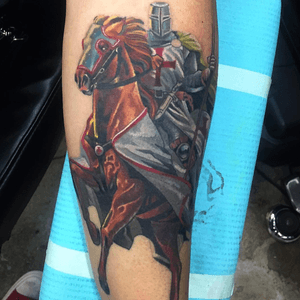 Heres a knights templar tattoo done on a forearm. This is one of my favorite pieces so far. #color #knight #forearm #horse