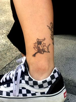 Little witch with her cat (the owner of this tattoo made by me is the witch)