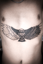 As far as we got on Daniel’s sternum today #eagle #neotraditional #blackandgrey 