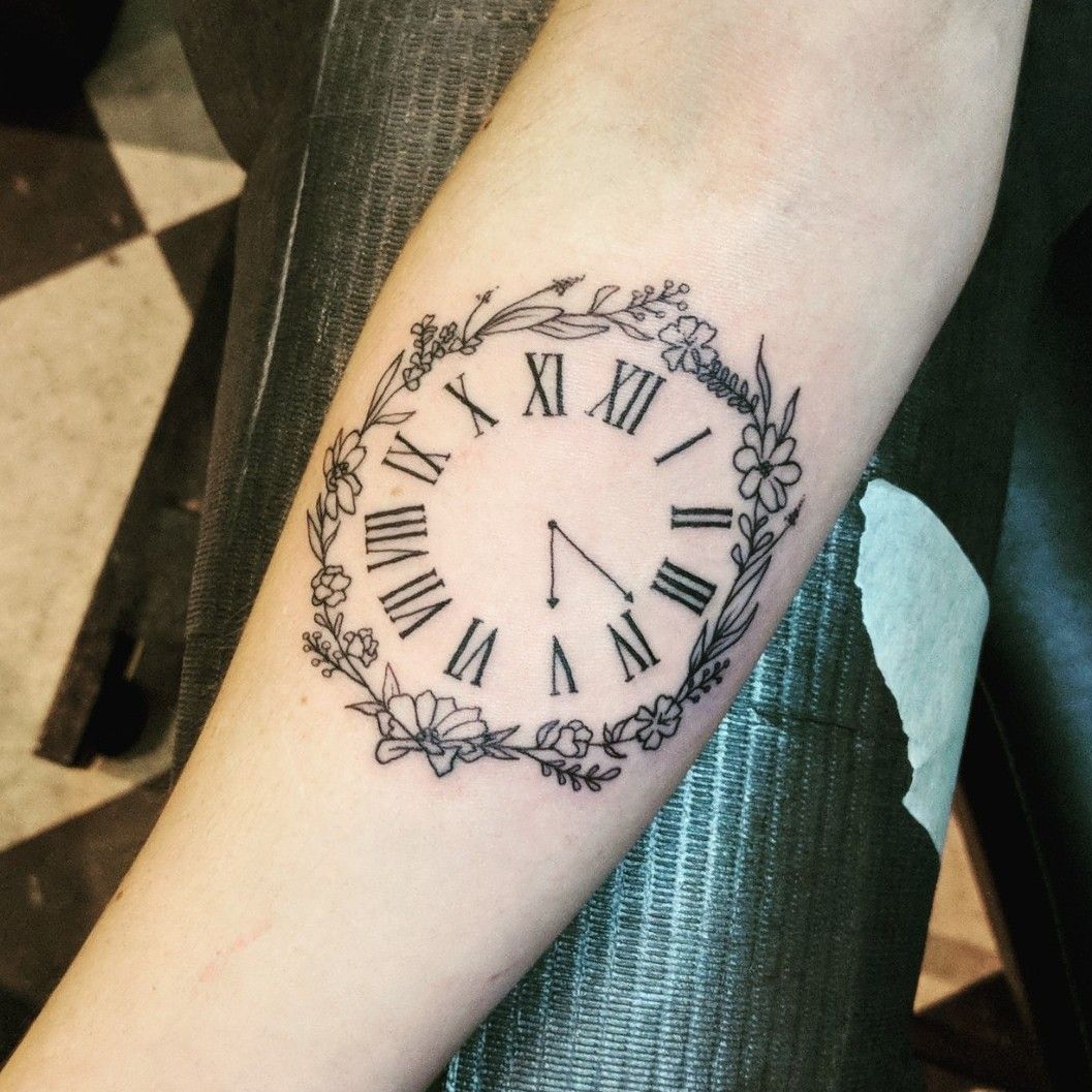 Shoulder Clock Flower Tattoo by Victoria Boaghi