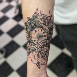 Greyscale Pocket Watch and Roses