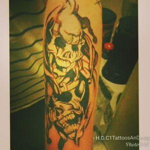 Black&gray skull tattoo laugh now cry  later done by:H @HDC1Tattoos_Designs-1  #getatme #tryntattootheworld 