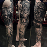Combination of the two brothers Wit and Tom works, done at another studio and we had opportunity to admire the work of our artists here at Angel Ink when client dropped by to visit his friend Ben who’s on the tattoo chair right now.  #tattooed #legsleevetattoo #tattooed #inkaddict #americanindian #blackandgreytattoo #angelink #realistic #realism #tattoomasters #DM #tattoo #patong #phuket