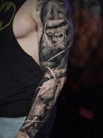 Tattoo by Yomico #Yomico #blackandgreyrealism #blackandgrey #realism #realistic #hyperrealism #ape #monkey #chimp #elephant #animal #nature