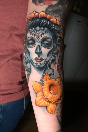 Completed half leg sleeve day of the dead, calavera, owl and Mayan Calendar  with roses by Craig Holes at Iron Horse Tattoo Studio, Wales, UK : r/tattoos